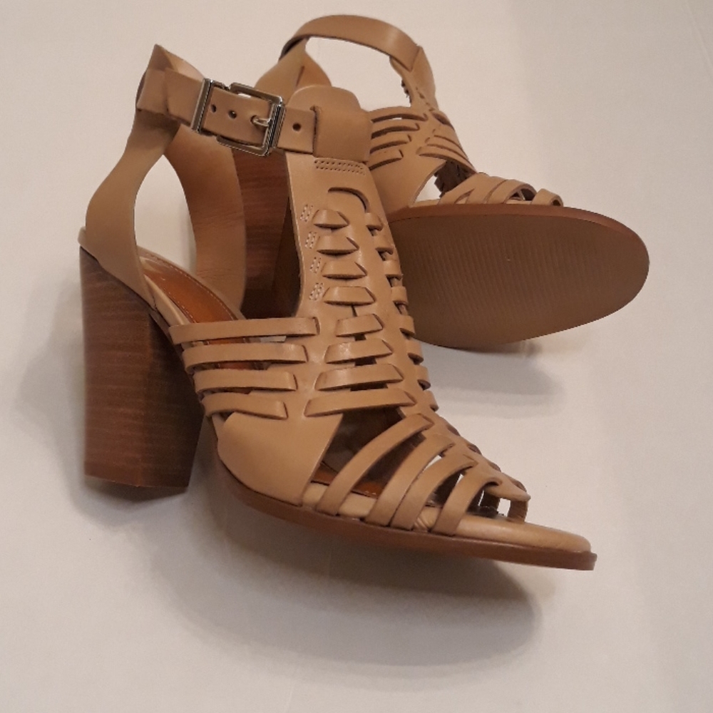 Gianni Bini/ Tan/Woven Leather/Chunky Heel/Sandals - Picture 2 of 12